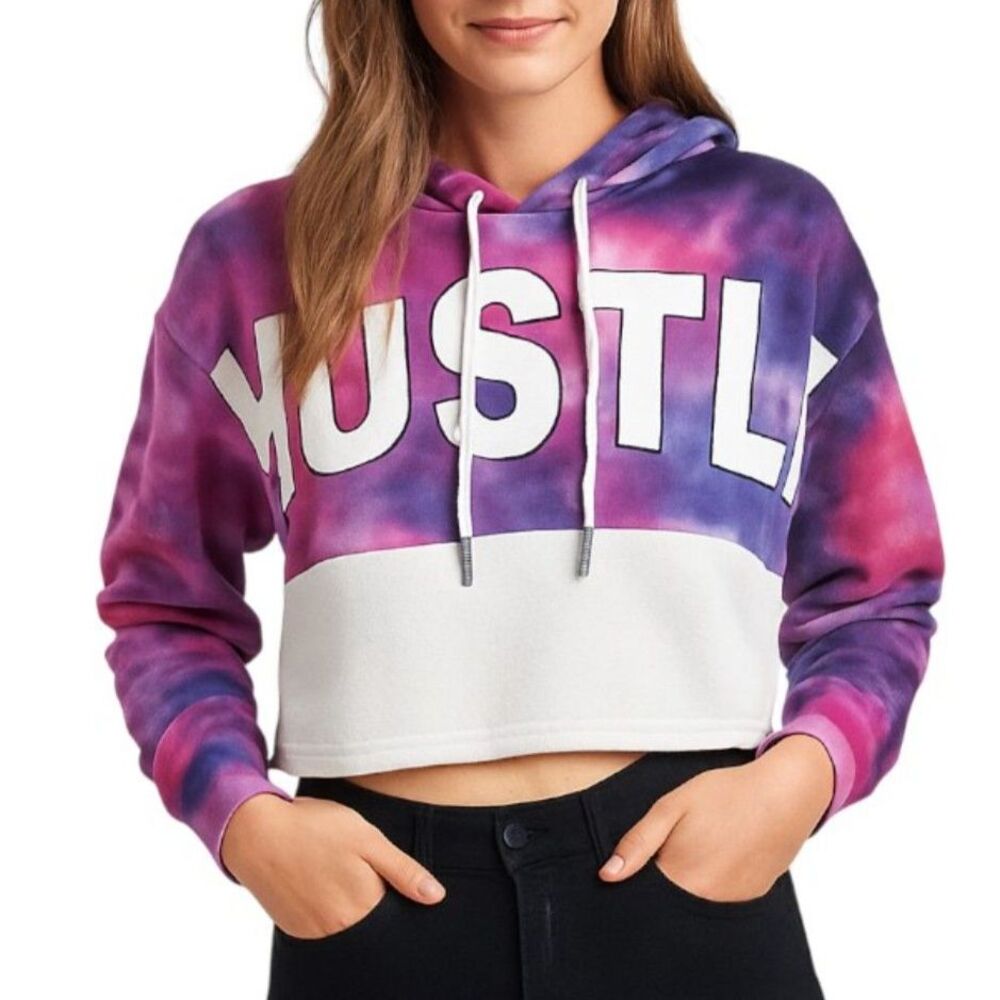 Rue 21 Tie Dye Cropped “Hustle” Hoodie | Small